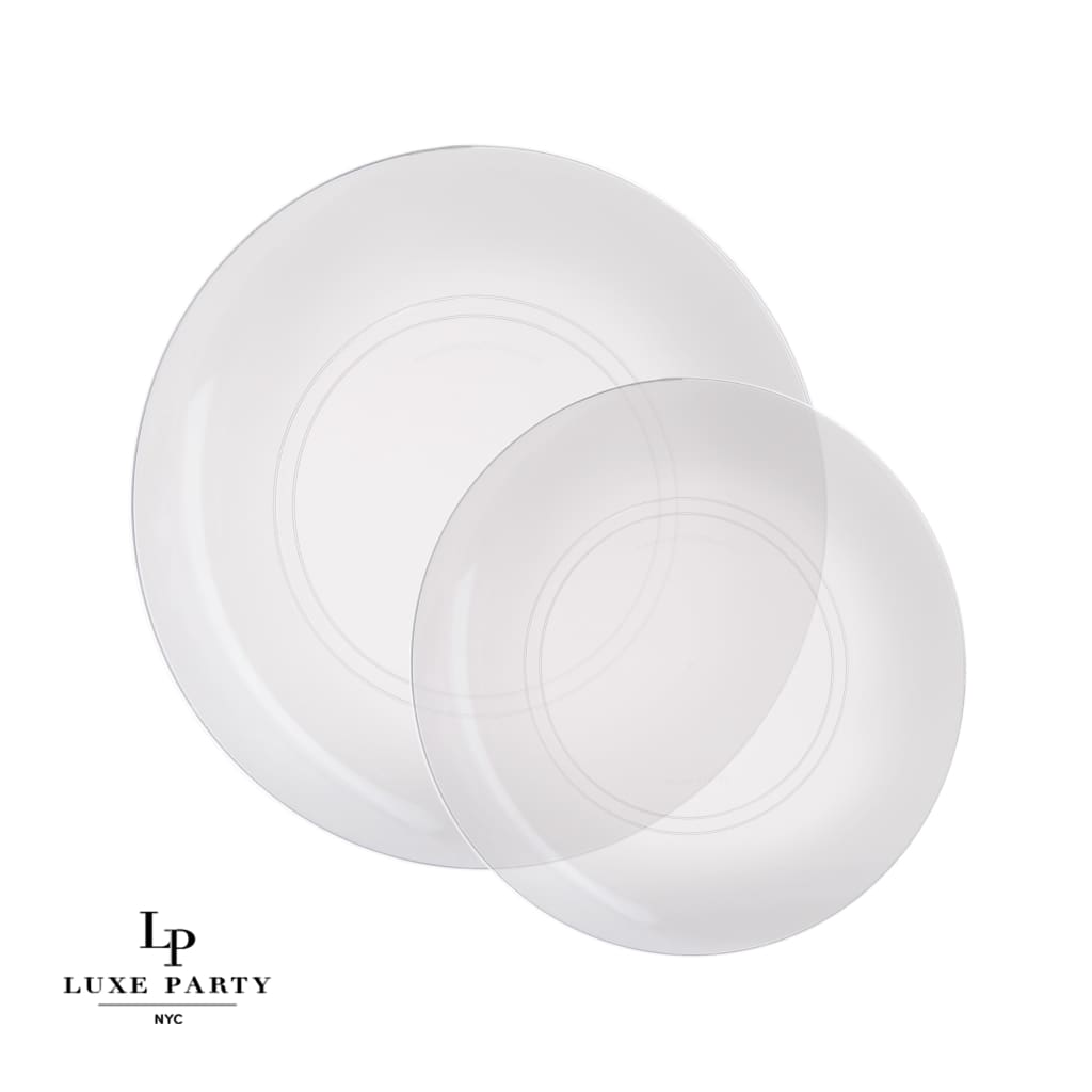 Round AccenClear • Silver Round Plastic Plates | 10 Pack