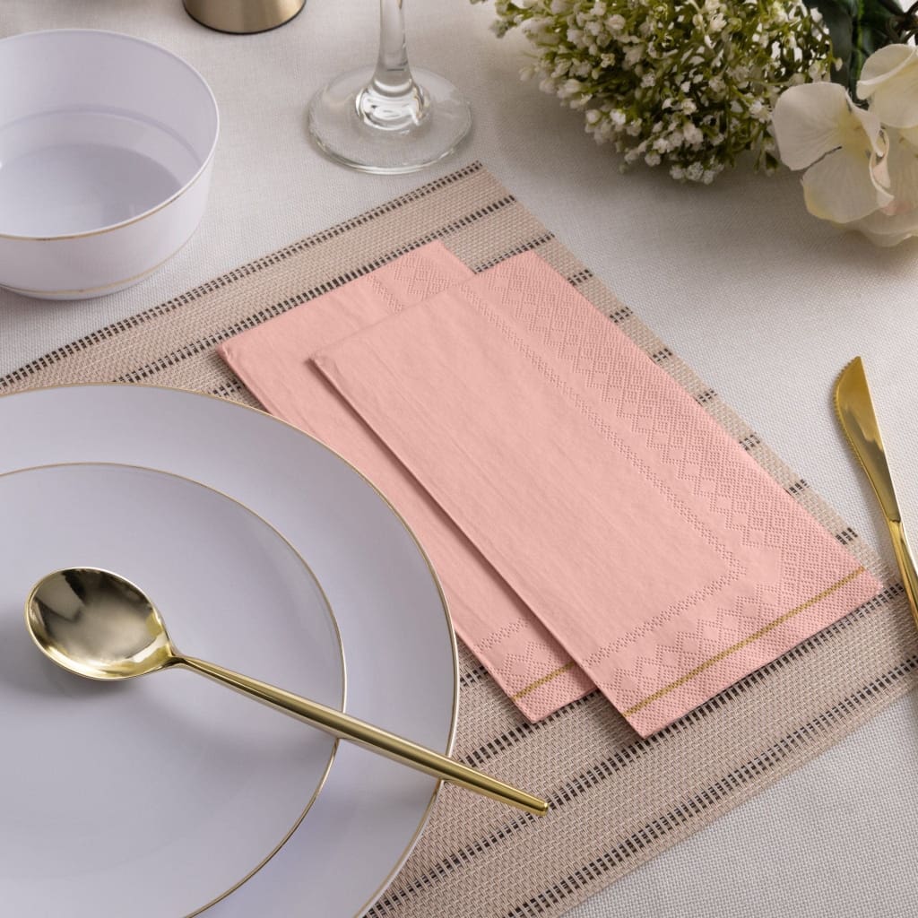 Luxe Party NYC Napkins Coral with Gold Stripe Paper Napkins - 3 available sizes