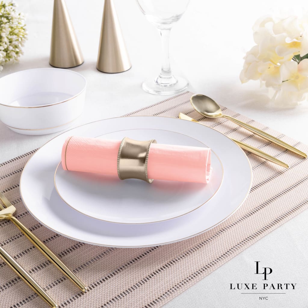 Coral with Gold Stripe Lunch Napkins | 20 Napkins - 20 Lunch Napkins - 6.5 x 6.5 - Napkins