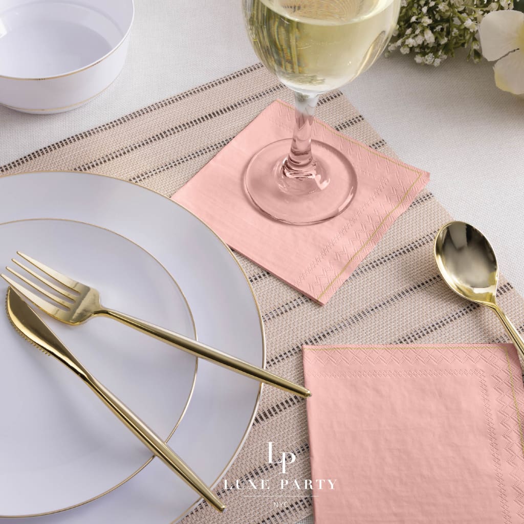 Coral with Gold Stripe Paper Cocktail Napkins | 20 Napkins - 20 Beverage Napkins - 5 x 5 - Napkins