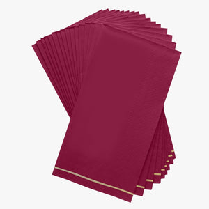 Luxe Party NYC Napkins 16 PK Cranberry with Gold Stripe Guest Paper Napkins