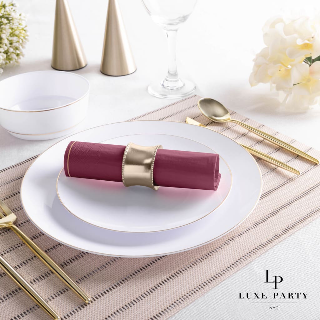 Cranberry with Gold Stripe Lunch Napkins | 20 Napkins - 20 Lunch Napkins - 6.5 x 6.5 - Napkins