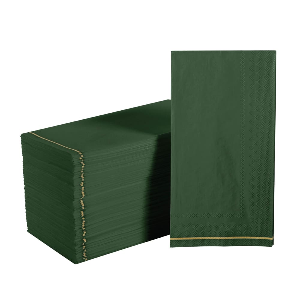 Emerald with Gold Stripe Guest Paper Napkins | 16 Napkins - 16 Dinner Napkins - 4.25 x 7.75 - Napkins