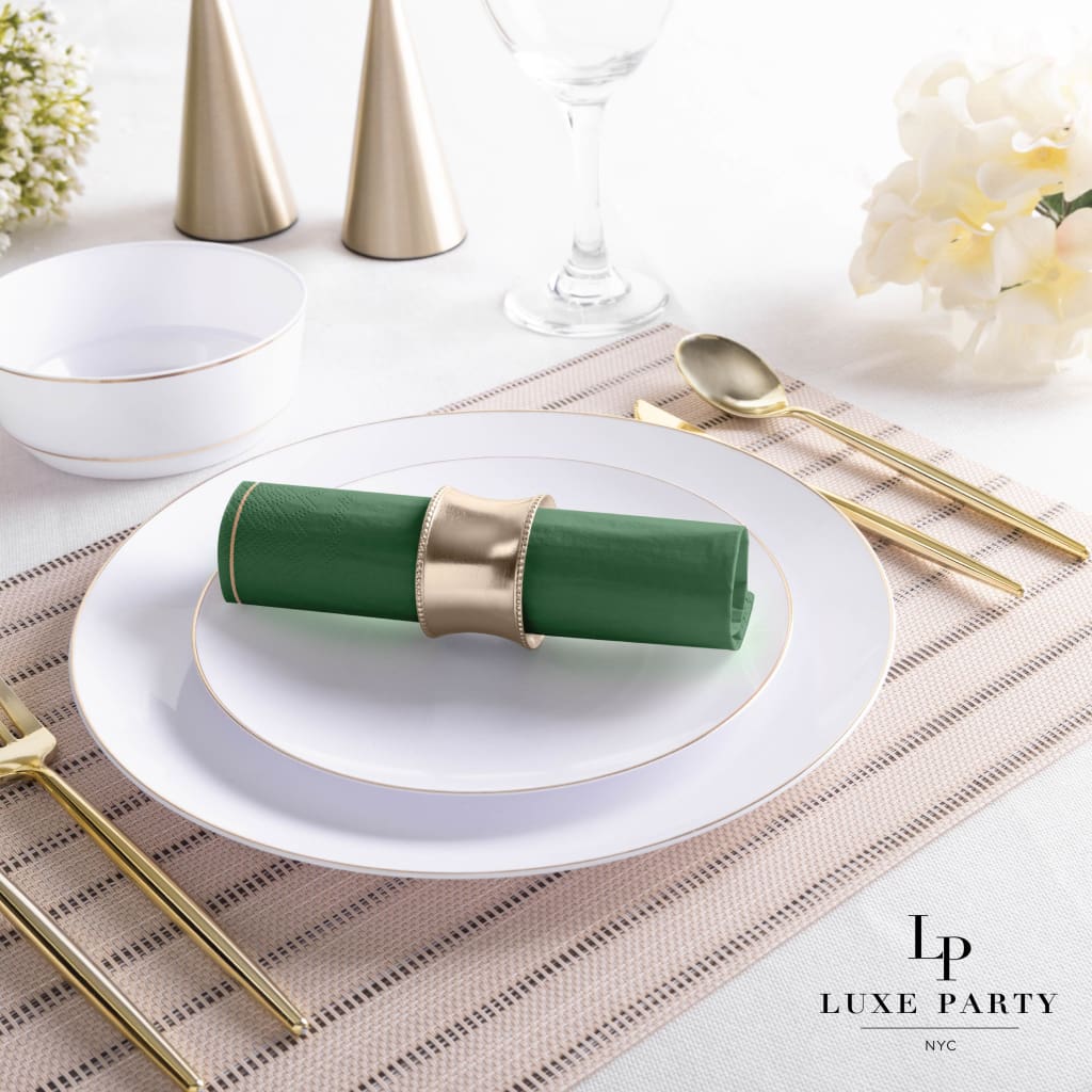 Emerald with Gold Stripe Lunch Napkins | 20 Napkins - 20 Lunch Napkins - 6.5 x 6.5 - Napkins