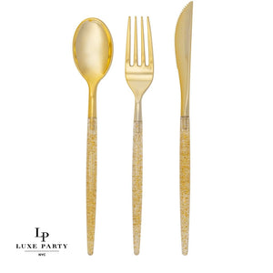 Luxe Party NYC Two Tone Cutlery Gold Glitter Plastic Cutlery Set | 32 Pieces