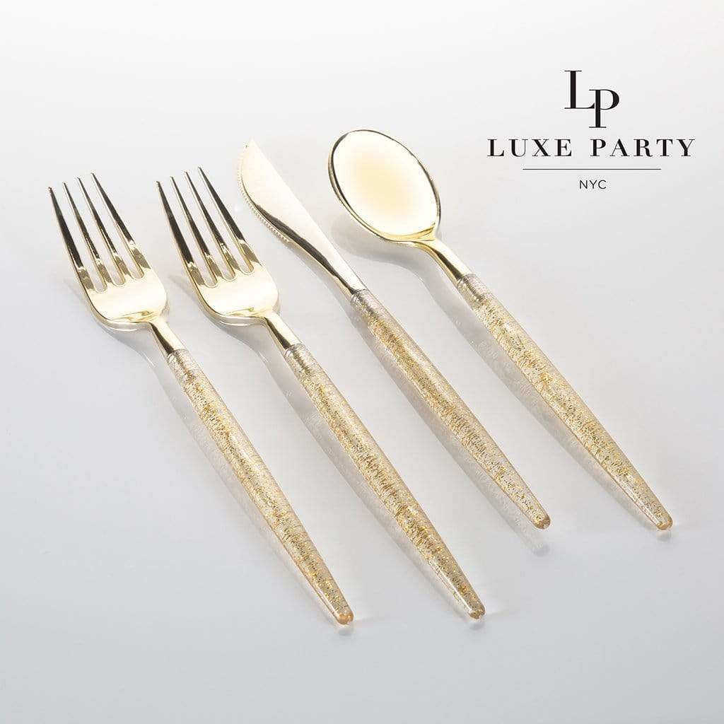 Luxe Party NYC Two Tone Cutlery Gold Glitter Plastic Cutlery Set | 32 Pieces