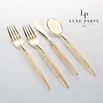 Luxe Party NYC Two Tone Cutlery Gold Glitter Plastic Cutlery Set | 32 Pieces