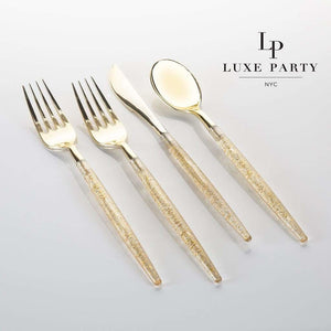 Luxe Party NYC Two Tone Cutlery Gold Glitter Plastic Cutlery Set | 32 Pieces