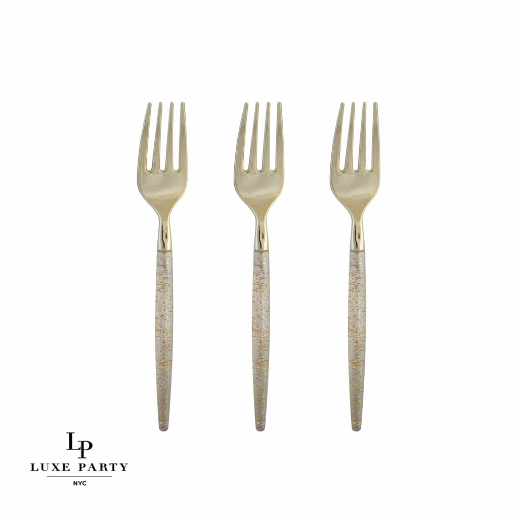 Luxe Party NYC Two Tone Mini 20 Mini Forks Gold Glitter Plastic Mini Forks | 20 Forks