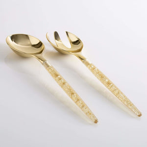 Luxe Party NYC Two Tone Serving 1 Spoon 1 Fork Gold Glitter Plastic Serving Fork • Spoon Set