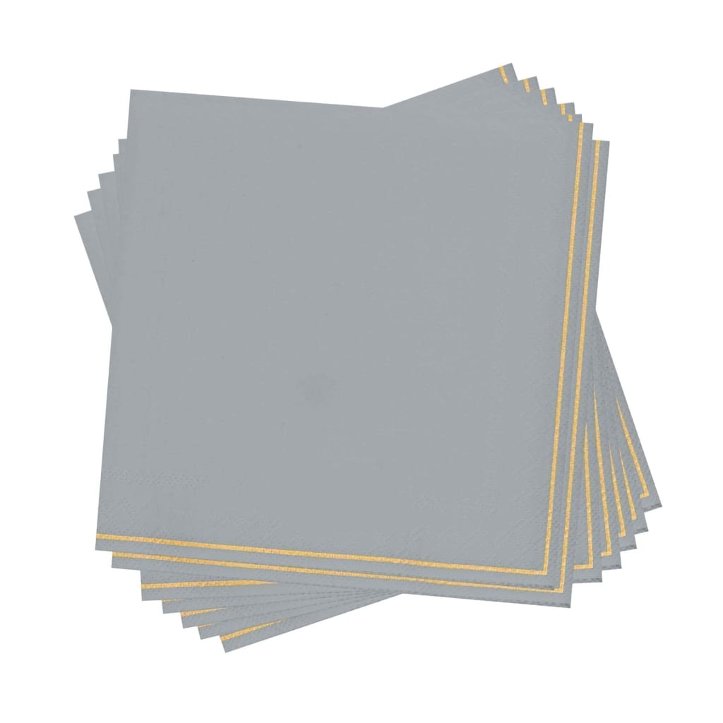 Luxe Party NYC Napkins 20 Beverage Napkins - 5" x 5" Grey with Gold Stripe Paper Napkins - 3 available sizes
