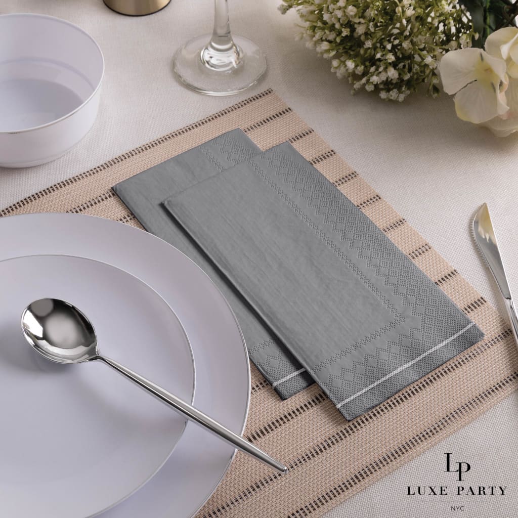 Grey with Silver Stripe Guest Paper Napkins | 16 Napkins - 16 Dinner Napkins - Napkins