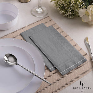 Grey with Silver Stripe Guest Paper Napkins | 16 Napkins - 16 Dinner Napkins - Napkins