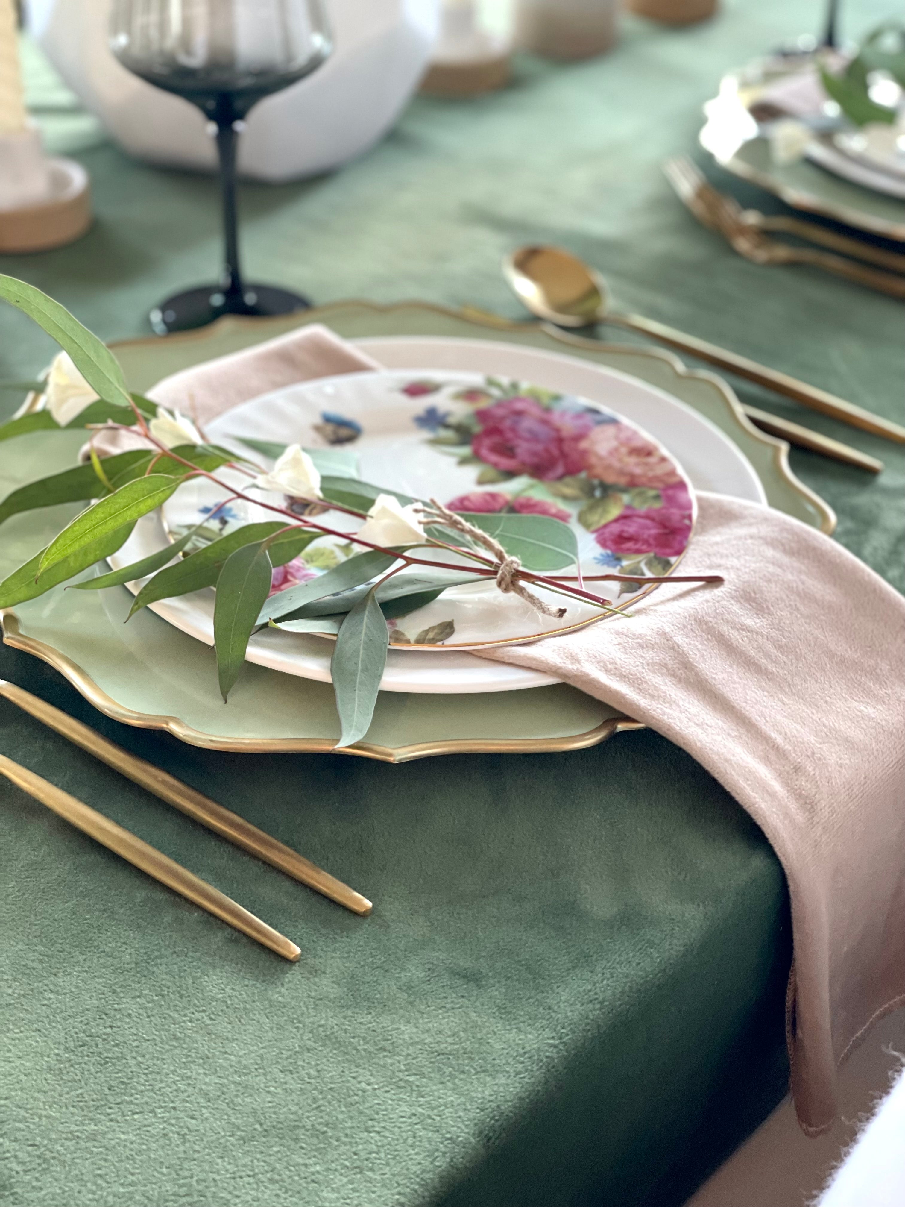 Velvet Olive Green tablecloth Elegance Fine Tableware
