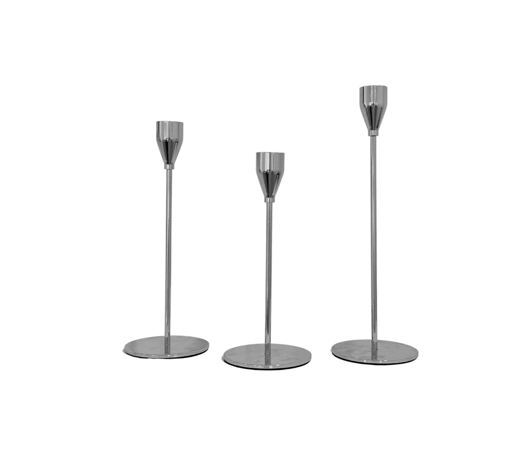 Silver Metal Candlestick holders - Set of 3