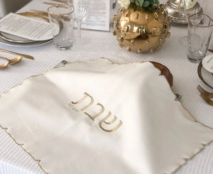 White embroidered Leatherette Challah cover