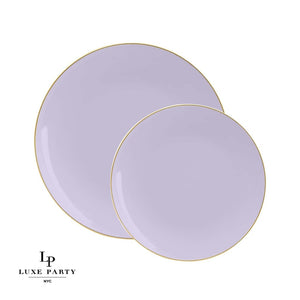 Round Accent Plastic Plates Lavender • Gold Round Plastic Plates | 10 Pack