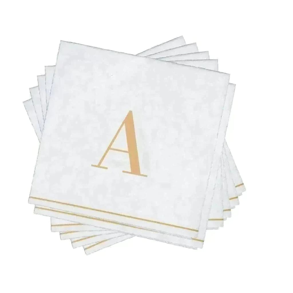 Luxe Party NYC Napkins 16 Cocktail Napkins - 5" x 5" Copy of Letter A Gold Monogram Paper Disposable Napkins