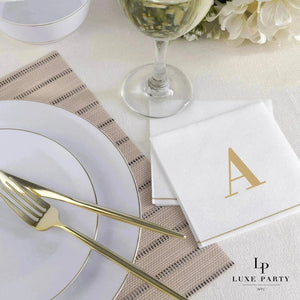 Luxe Party NYC Napkins 16 Cocktail Napkins - 5" x 5" Copy of Letter A Gold Monogram Paper Disposable Napkins