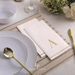 Luxe Party NYC Napkins 14 Guest Napkins - 4.25" x 7.75" Gold Monogram Paper Disposable Napkins Letter A