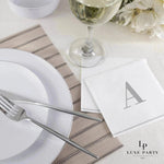Luxe Party NYC Napkins 16 Cocktail Napkins - 5" x 5" Letter A Silver Monogram Cocktail Paper Disposable Napkins