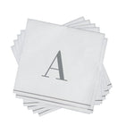 Luxe Party NYC Napkins 16 Cocktail Napkins - 5" x 5" Letter A Silver Monogram Cocktail Paper Disposable Napkins