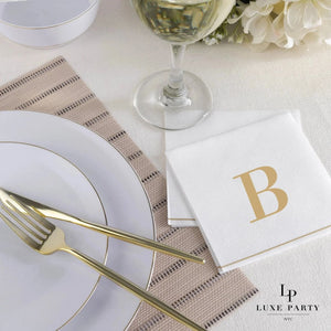 Luxe Party NYC Napkins 16 Cocktail Napkins - 5" x 5" Copy of Letter B Gold Monogram Paper Disposable Napkins