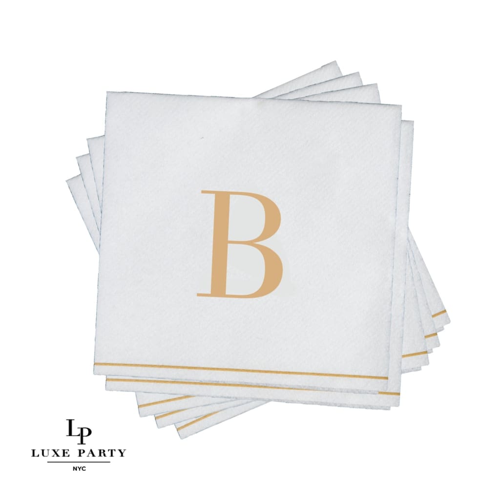 Luxe Party NYC Napkins 16 Cocktail Napkins - 5" x 5" Copy of Letter B Gold Monogram Paper Disposable Napkins