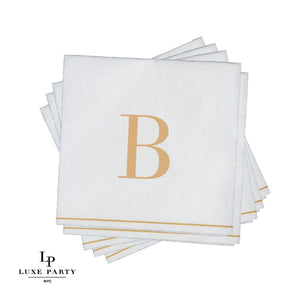 Luxe Party NYC Napkins 16 Cocktail Napkins - 5" x 5" Copy of Letter B Gold Monogram Paper Disposable Napkins