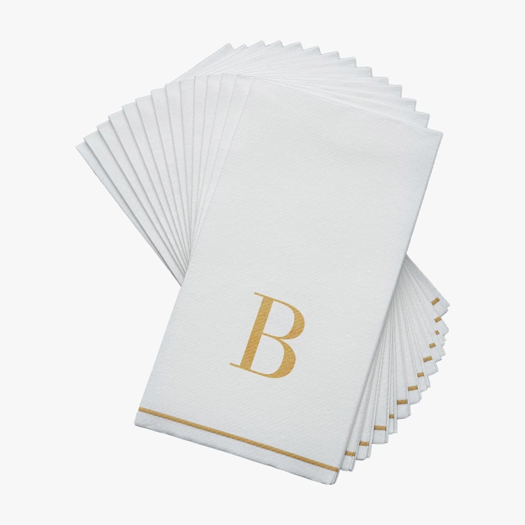Luxe Party NYC Napkins 14 Guest Napkins - 4.25" x 7.75" Letter B Gold Monogram Paper Disposable Napkins
