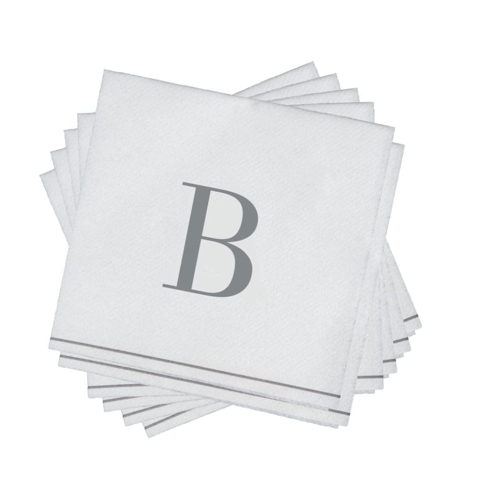 Luxe Party NYC Napkins Letter B Silver Monogram Paper Disposable Cocktail Napkins
