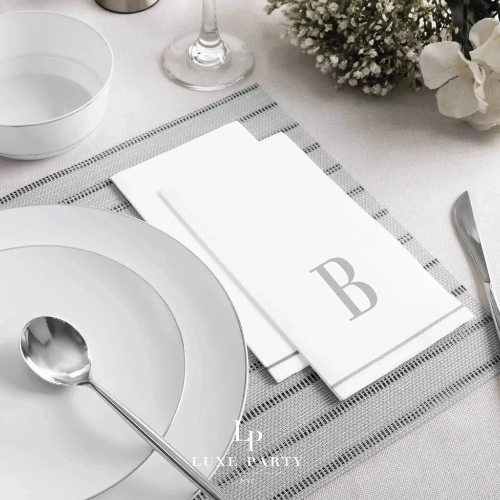 Luxe Party NYC Napkins 14 Guest Napkins - 4.25" x 7.75" Letter B Silver Monogram Paper Disposable Napkins