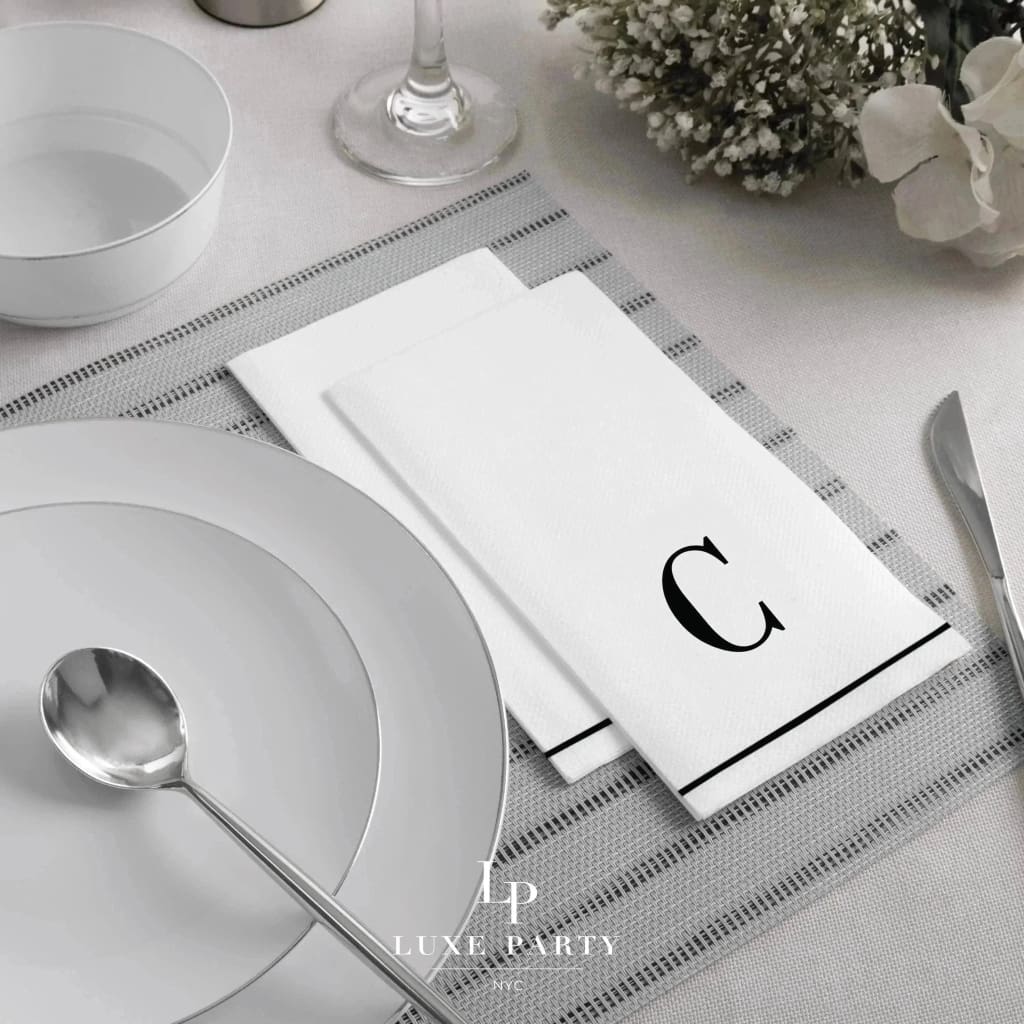 Luxe Party NYC Napkins Black Monogram Paper Disposable Napkins Letter C