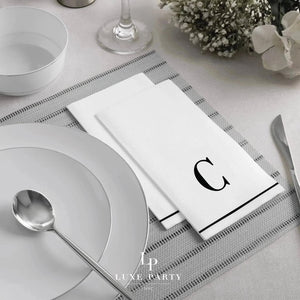 Luxe Party NYC Napkins Black Monogram Paper Disposable Napkins Letter C