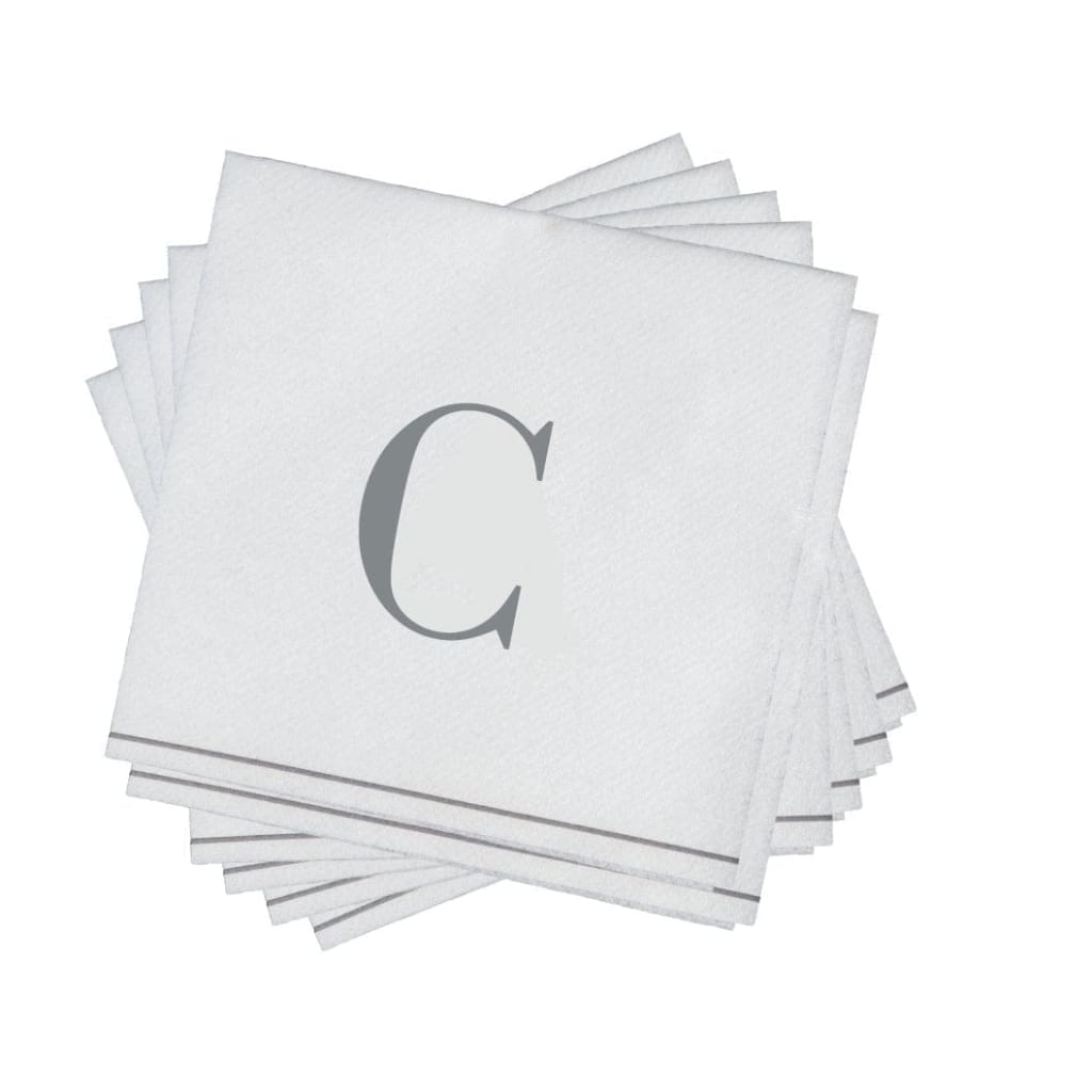 Luxe Party NYC Napkins 16 Cocktail Napkins - 5" x 5" Letter C Silver Monogram Cocktail Paper Disposable Napkins