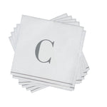 Luxe Party NYC Napkins 16 Cocktail Napkins - 5" x 5" Letter C Silver Monogram Cocktail Paper Disposable Napkins