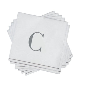 Luxe Party NYC Napkins 16 Cocktail Napkins - 5" x 5" Letter C Silver Monogram Cocktail Paper Disposable Napkins