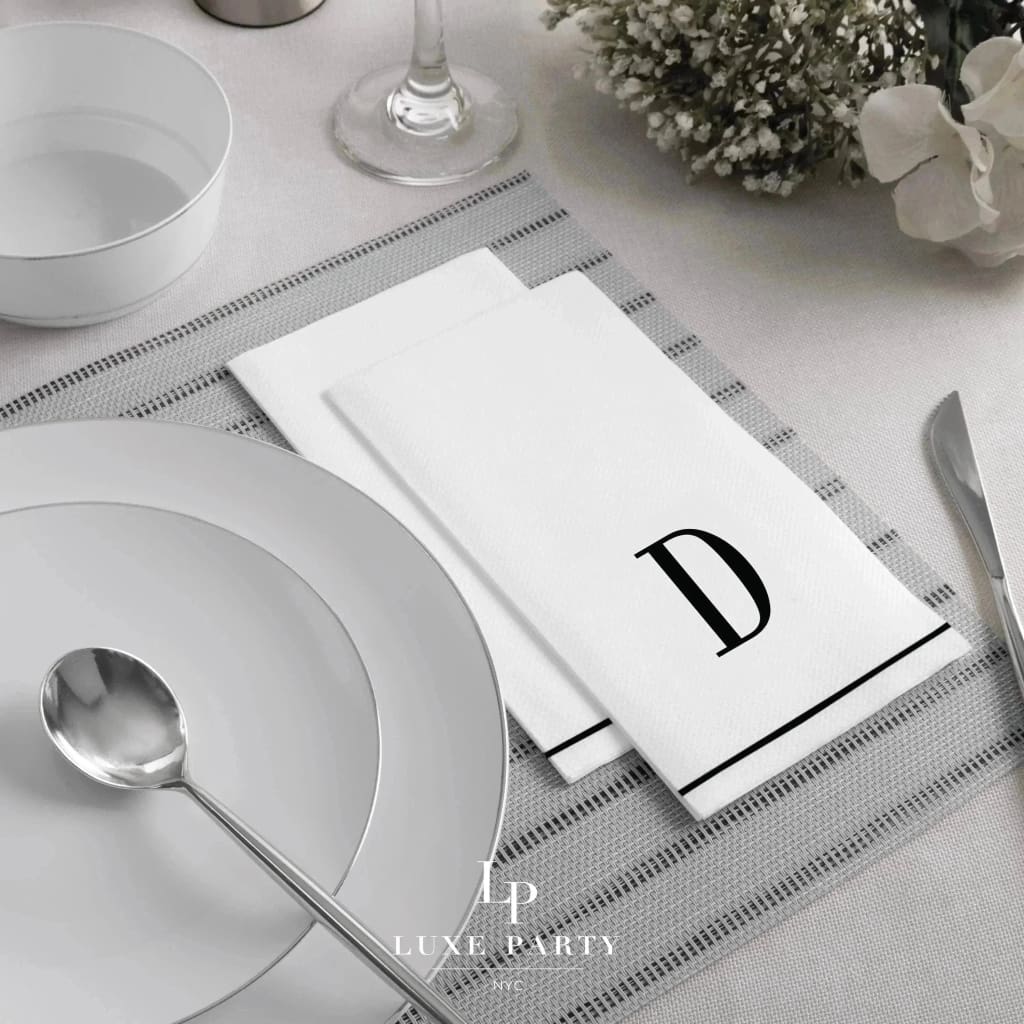 Luxe Party NYC Napkins Black Monogram Paper Disposable Napkins Letter D
