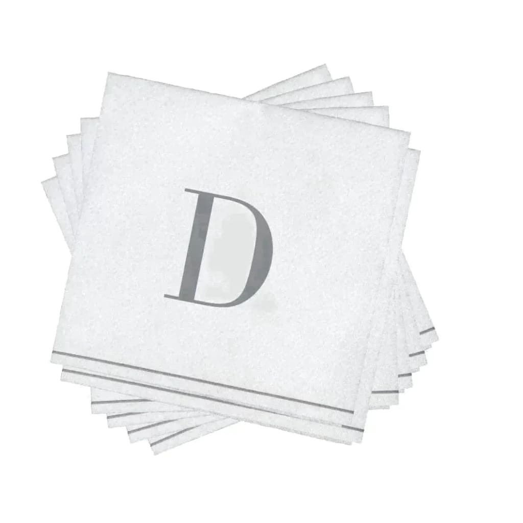 Luxe Party NYC Napkins 16 Cocktail Napkins - 5" x 5" Letter D Silver Monogram Paper Disposable Napkins