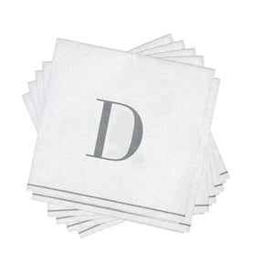 Luxe Party NYC Napkins 16 Cocktail Napkins - 5" x 5" Letter D Silver Monogram Paper Disposable Napkins