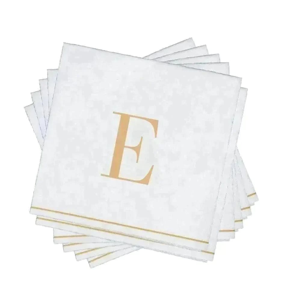 Luxe Party NYC Napkins 16 Cocktail Napkins - 5" x 5" Copy of Letter E Gold Monogram Paper Disposable Napkins