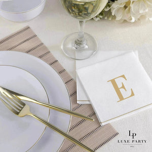 Luxe Party NYC Napkins 16 Cocktail Napkins - 5" x 5" Copy of Letter E Gold Monogram Paper Disposable Napkins
