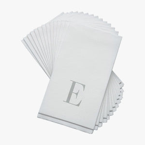 Luxe Party NYC Napkins 14 Guest Napkins - 4.25" x 7.75" Silver Monogram Paper Disposable Napkins Letter E