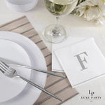 Luxe Party NYC Napkins 16 Cocktail Napkins - 5" x 5" Letter F Silver Monogram Cocktail Paper Disposable Napkins