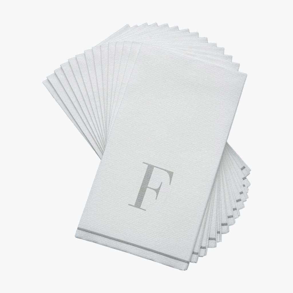 Luxe Party NYC Napkins 14 Guest Napkins - 4.25" x 7.75" Silver Monogram Paper Disposable Napkins Letter F