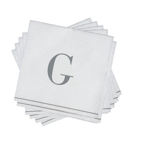 Luxe Party NYC Napkins 16 Cocktail Napkins - 5" x 5" Letter G Silver Monogram Cocktail Paper Disposable Napkins
