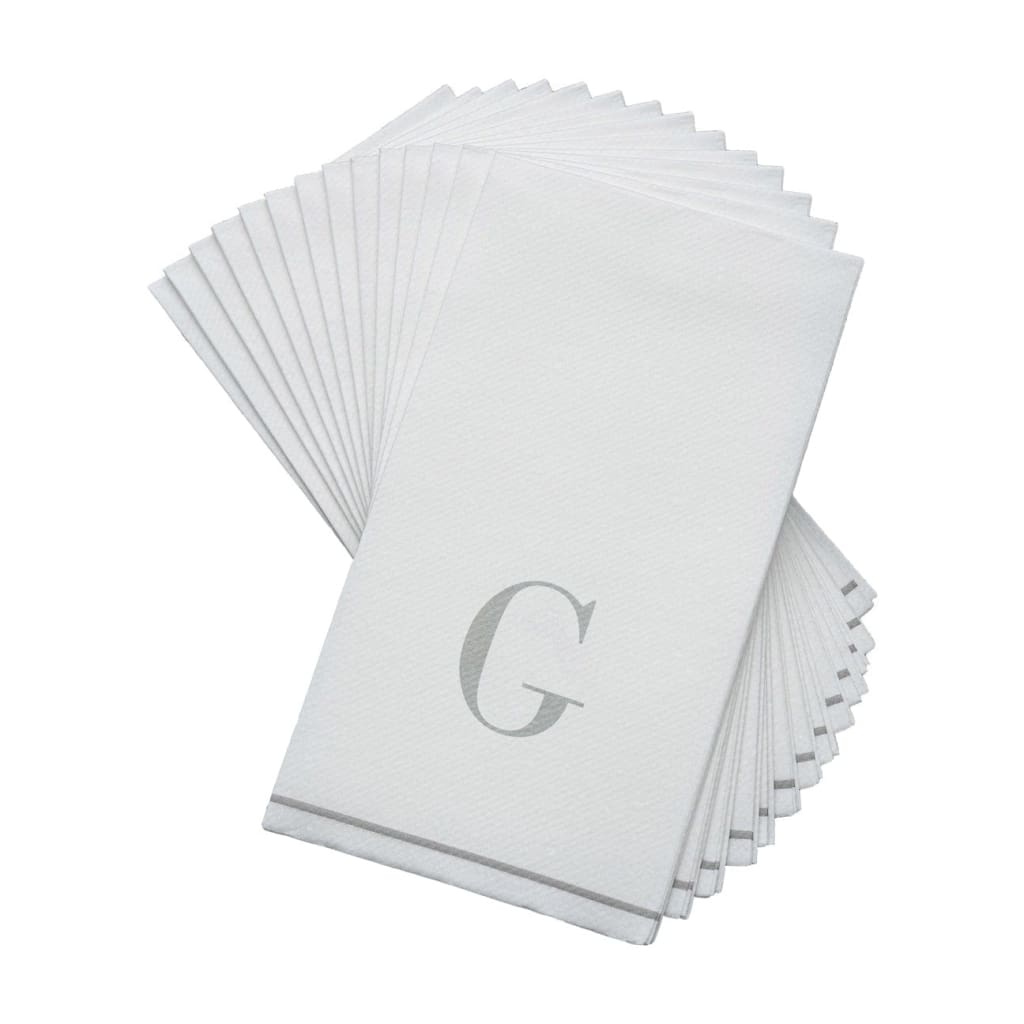 Luxe Party NYC Napkins 14 Guest Napkins - 4.25" x 7.75" Silver Monogram Paper Disposable Napkins Letter G