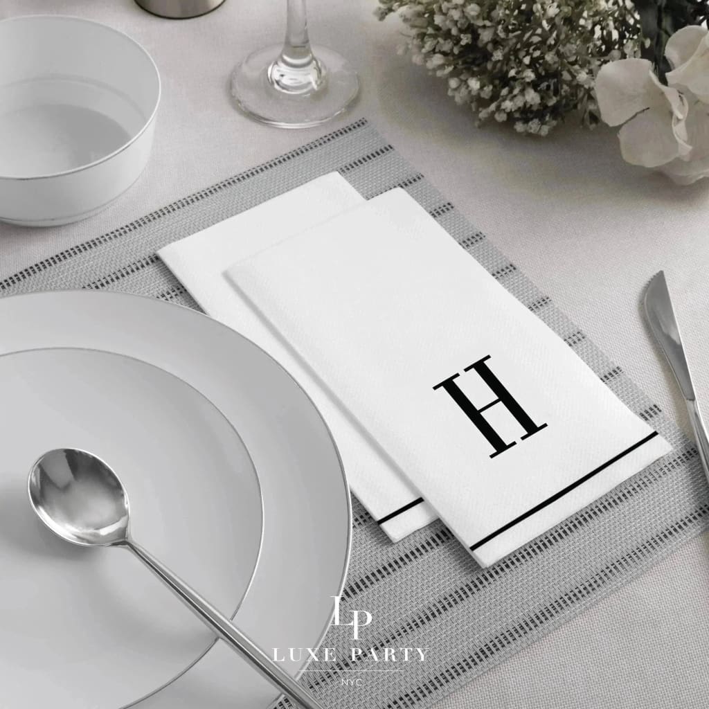 Luxe Party NYC Napkins Black Monogram Paper Disposable Napkins Letter H