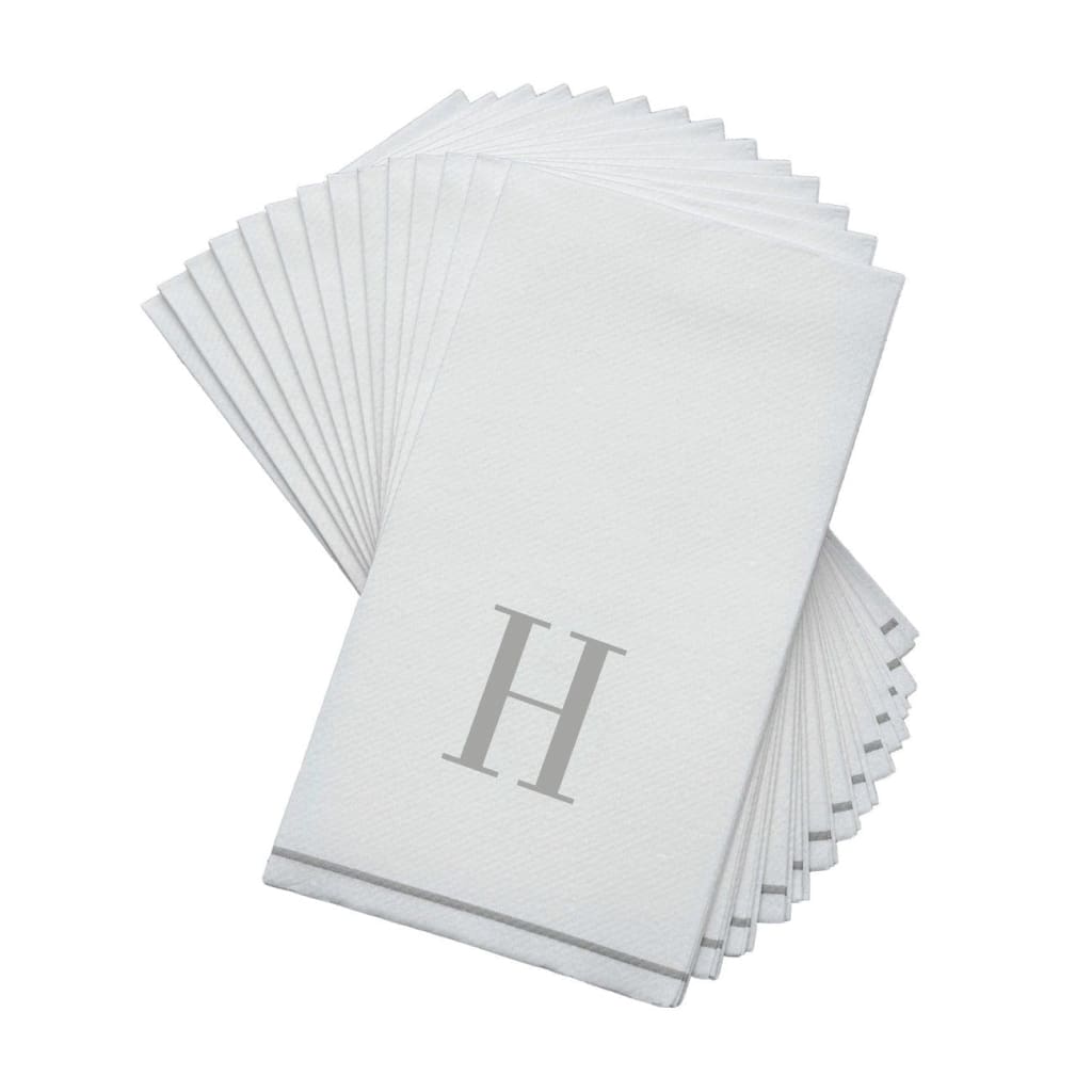 Luxe Party NYC Napkins 14 Guest Napkins - 4.25" x 7.75" Silver Monogram Paper Disposable Napkins Letter H