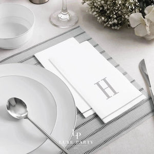 Luxe Party NYC Napkins 14 Guest Napkins - 4.25" x 7.75" Silver Monogram Paper Disposable Napkins Letter H